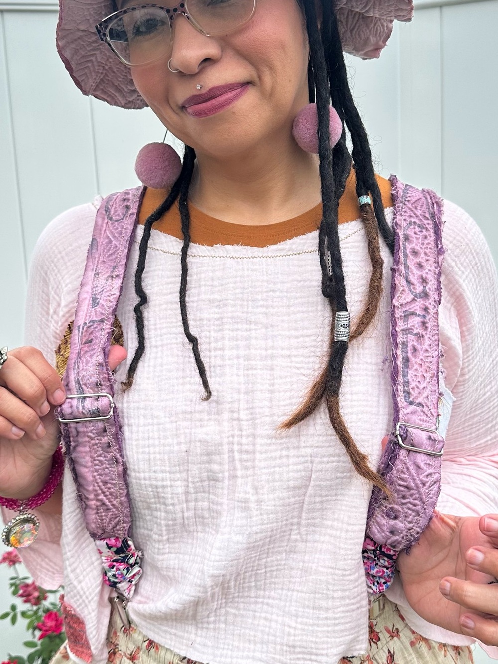 Handmade quilted suspenders eggplant
